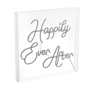 Happily Ever After Square Contemporary Glam Acrylic Box USB Operated LED Neon Light - JONATHAN Y